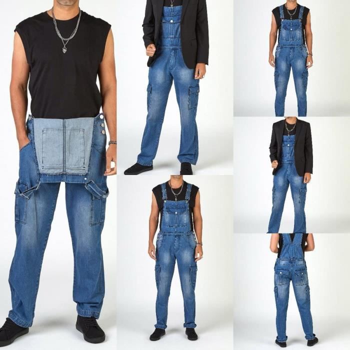 Minetom Salopette en Denim Homme Vintage Coupe Reguliere Multipoches de Travail Jeans Pantalon Slim Jumpsuit Dungarees Streetwear H bleu Cdiscount Pret a Porter