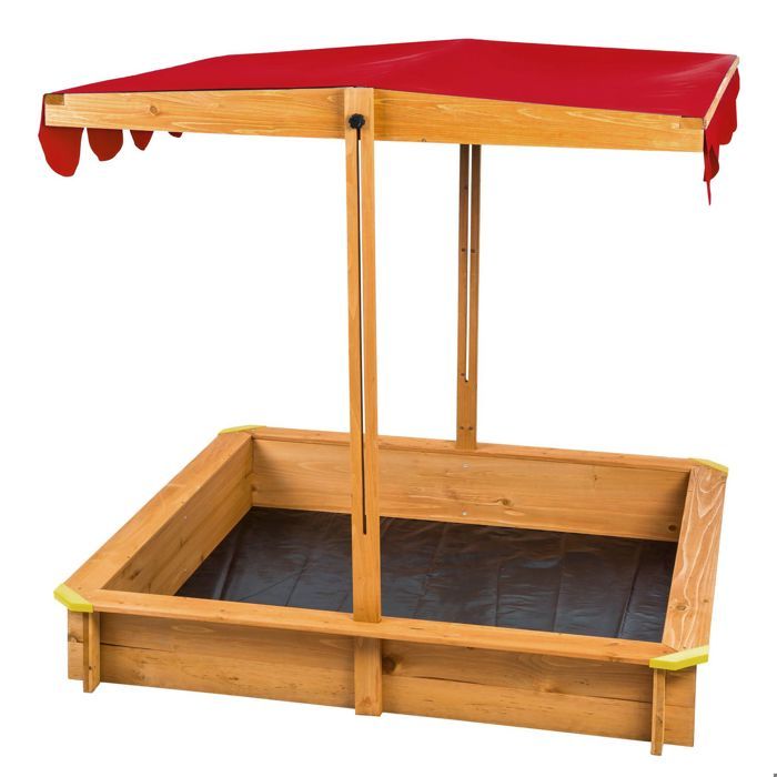 Bac à Sable En Bois Avec Véranda Couverte Tectake - 106x105x137 Cm - Roues - Rouge