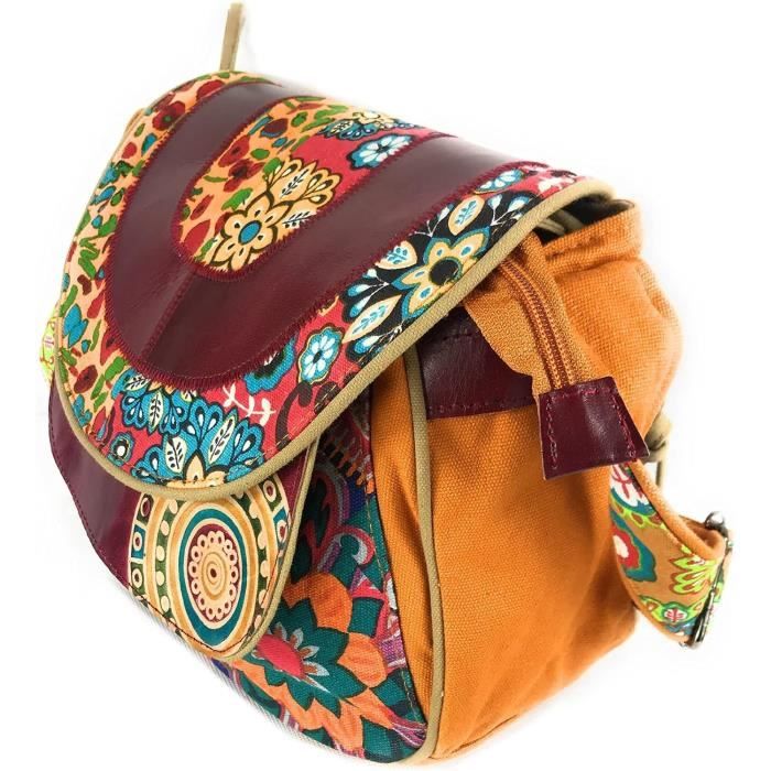 Sac Bandoulière Ethnique Bohème - En Lin, Taille 32x18x35 Cm - Style Hobo, Messager, Fourre-tout
