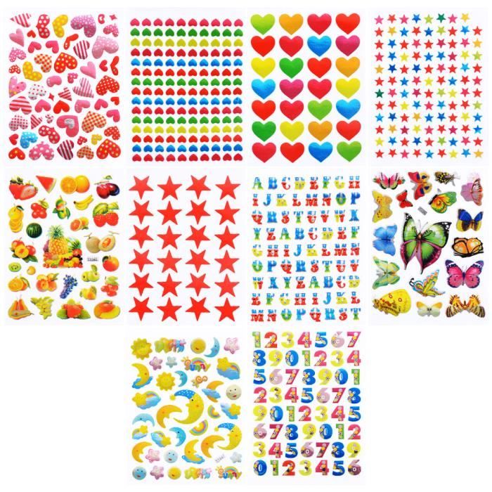 18 Feuilles Gommettes Autocollantes, 1000 Stickers Gommettes Enfants en  Forme de Coeurs Étoiles, Pois Autocollants Colorés pour - Cdiscount Jeux -  Jouets