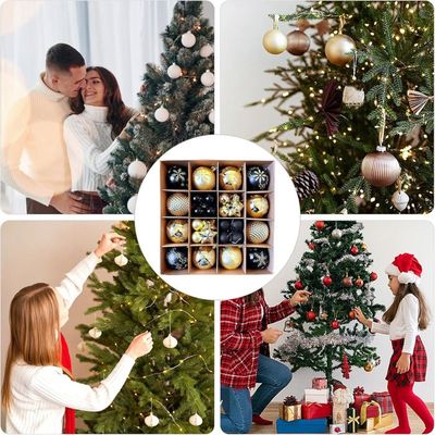 Boules De Noël Incassables 6cm - Lot De 16 (noir & Doré), Décoration Sapin, Couronne, Réutilisable