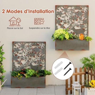 Jardinière Sur Pied Avec Treillis RELAX4LIFE – 140 Cm, 2 Bacs, Système Auto-Arrosage – Pour Balcon, Terrasse, Légumes Grimpants