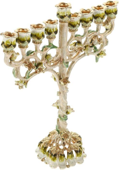 Hanoukka Menora avec 9 Branches, Gris, Noir et Blanc, 14 centimètres