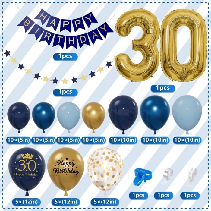 Decoration Anniversaire 30 Ans, Arche Ballon Anniversaire 30 Ans, Ballons  Anniversaire Bleu Or Deco, Ballon 30 Ans, Bannière [H5162]