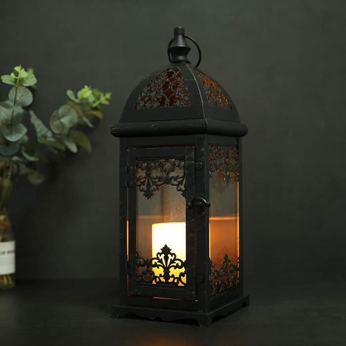 JHY DESIGN Lanterne à Bougie décorative de 36,8 cm de Haut, Style Vintage,  bougeoir en métal pour intérieur et extérieur, événements, fêtes et
