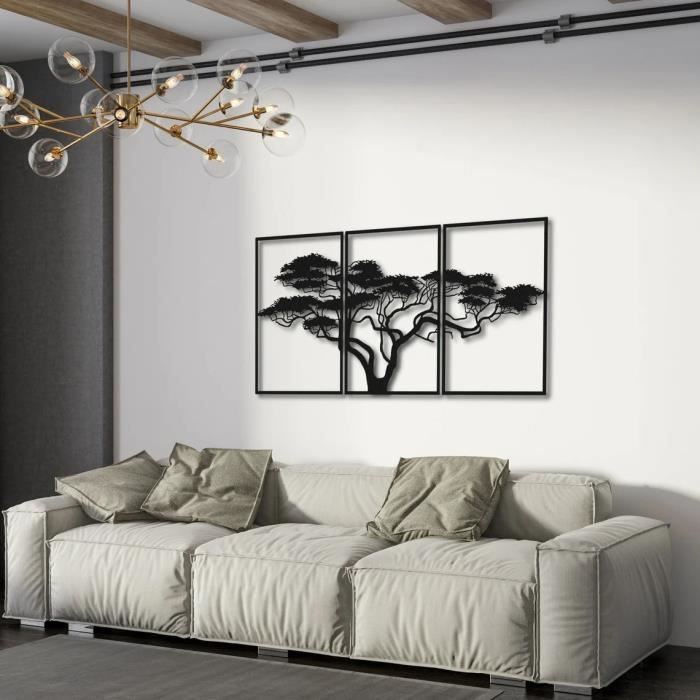 Forêt - (3 pièces - chaque pièces 59 x 48 cm) Décoration murale métal noir, Décoration  murale métallique, Salon décor - Cdiscount Maison