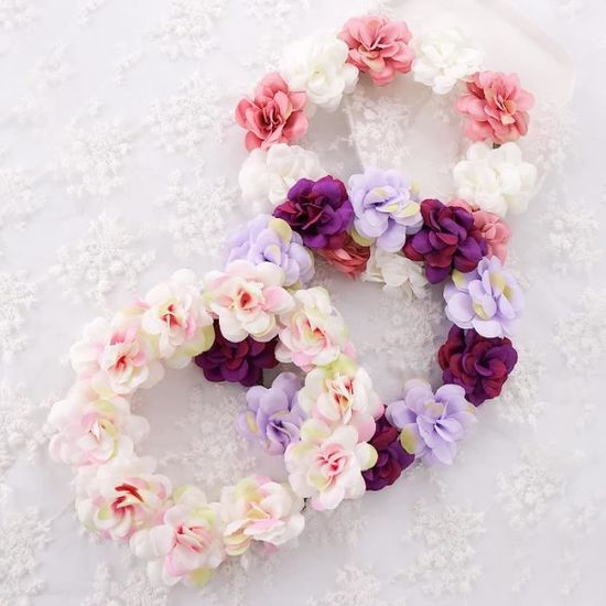 Couronne De Fleurs Boho - Bandeau Fleuri Réglable Pour Mariage, Fête, Plage - Rose