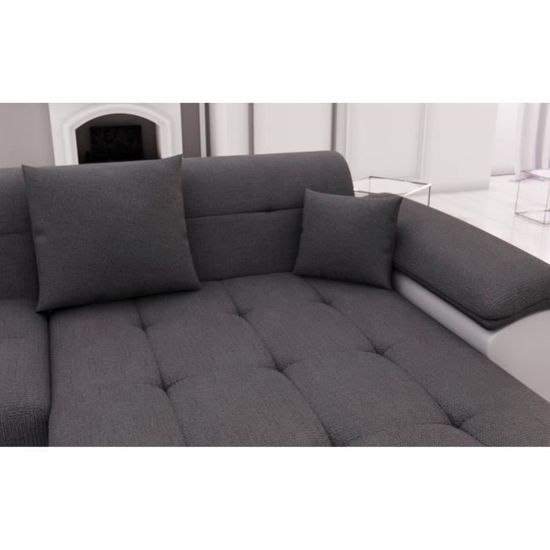 Belmont Canapé D Angle Panoramique En U Simili Et Tissu Blanc Et Gris Achat Vente Canapé Sofa Divan Soldes Cdiscount