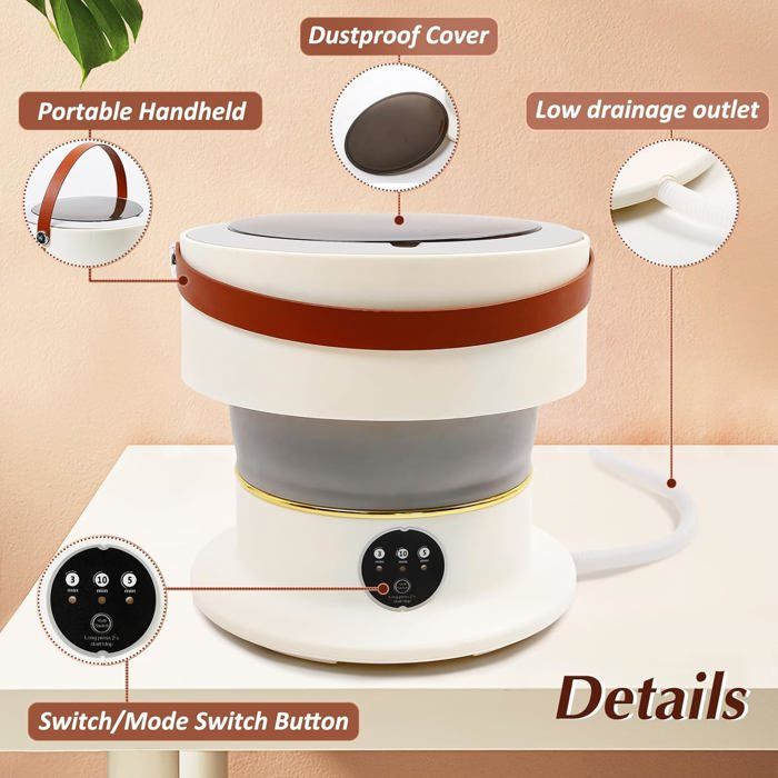 Lave-Linge Voyage Machine À Laver 9L Électrique Auto Sous-Vêtements Gain De Place Portable