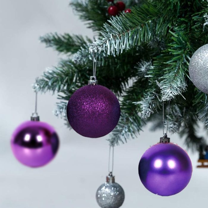 24 Boules De Noël Incassables – 6 Cm, Violet, Motif Tissé, Avec Corde Pour Sapin