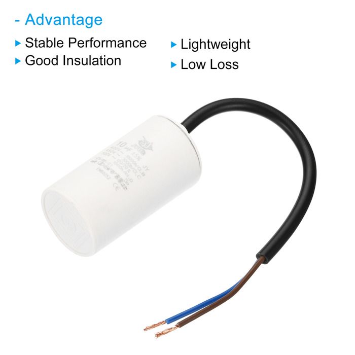 Condensateur CBB60 10uF 450V 2 Fils 100mm Moteur Démarrage