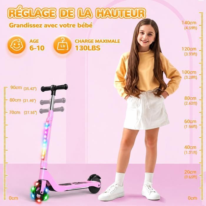 TODIMART T1 Trottinette électrique Enfant 6-12 Ans – 10 Km/h, 6.5 Kg, LED, 3 Vitesses