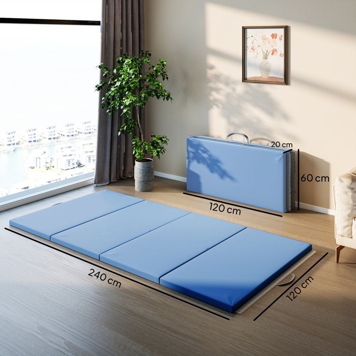 Tapis De Sol Gymnastique Pliable HOMCOM - Bleu - 50mm D'épaisseur - 293x115cm - Achat / Vente