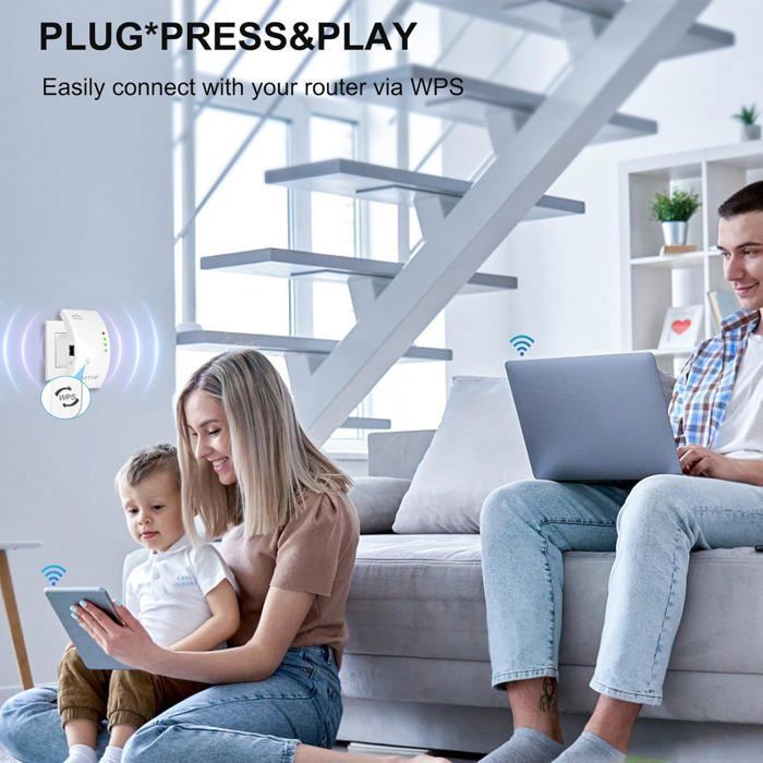 beseloa Répéteur WiFi Puissant 300Mbps Amplificateur WiFi Puissant 2.4GHz WiFi Range Booster WiFi Répéteur Extenseur sans Fil avec Port Ethernet, Protection WPS, RJ45, WiFi Extender WiFi Booster