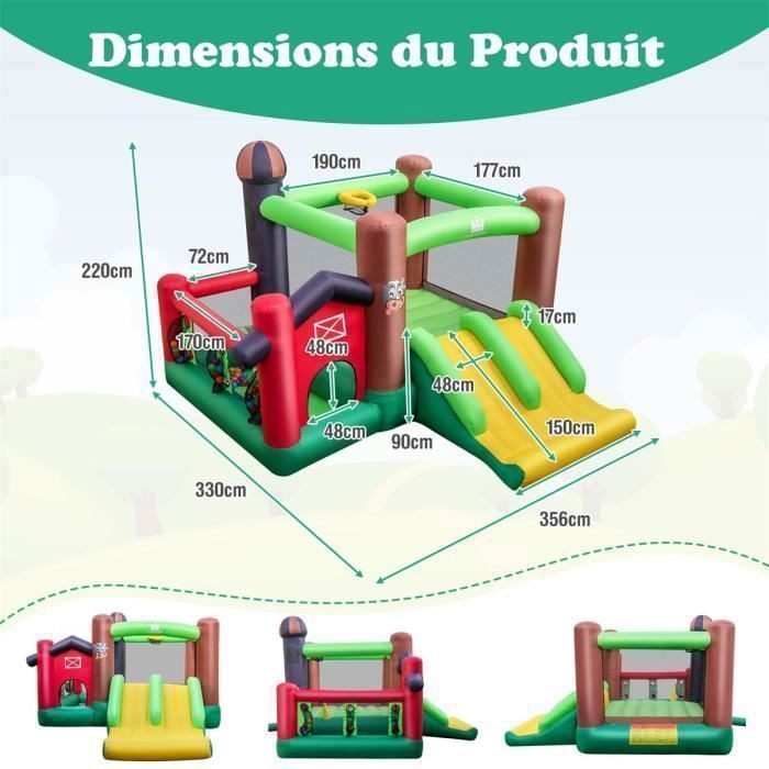 COSTWAY Château Gonflable Enfant 6-en-1 Thème Ferme avec Soufflerie 68... pas cher