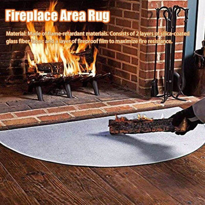 Tapis De Cheminée Ignifuge En Silicone Et Fibre De Verre - Demi-cercle, 50 Cm De Large - Pour Foyer Intérieur