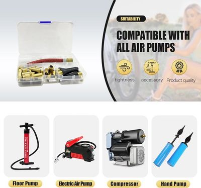 HENMI Kit Complet Adaptateurs Pompe Vélo – Valves AV, SV, DV, Ballons, Matelas Et Compresseur, Boîte De Rangement Incluse