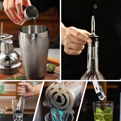 Design élégant Argenté Facile Nettoyer Ensemble De Shakers à Cocktail - MOMOTOU - 5 Pièces - Acier Inoxydable - 600-800ML - Kit De Barman - La Cave Shaker Cocktail Acier Inox 304