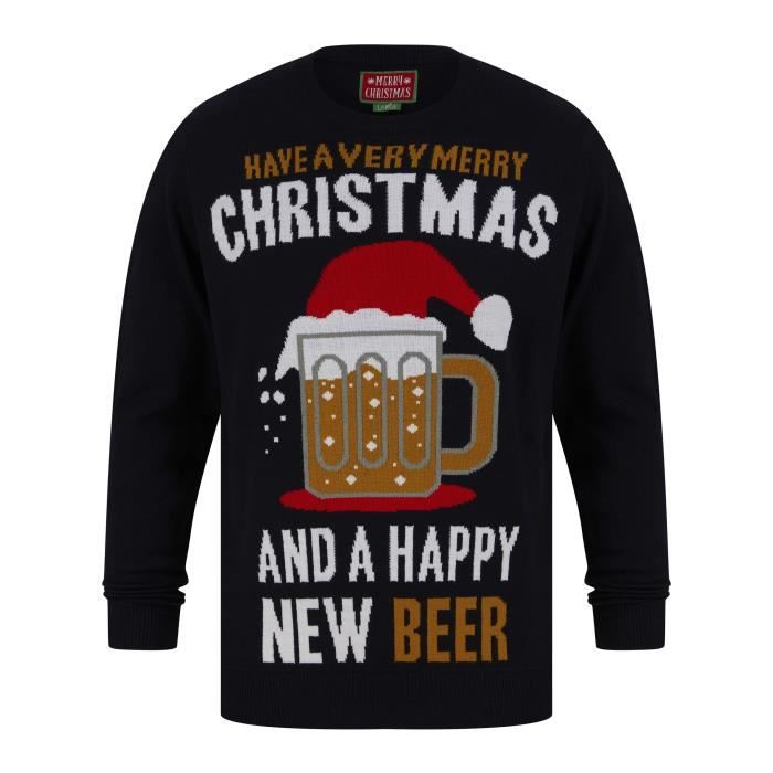 MERRY CHRISTMAS Pull de Noël Bleu Marine Homme