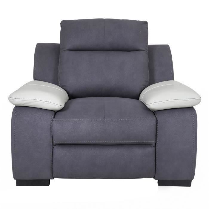 Jacob Fauteuil De Relaxation Tissu Gris Et Accoudoirs Cuir Blanc Contemporain L 114 X P 101 Cm