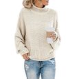 Pulls Femmes Col Roulé Chandail Manches Longues Pullover en Tricot Tops Chemise Sweater Slim Couleur Unie Simple Hiver-0