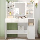 HZUANERI Coiffeuse avec Miroir, Lumière LED à Luminosité Réglable, avec Tiroirs et Rangements, Étagères Ouvertes, pour Chambre, Blanc