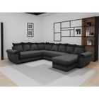 BESTMOBILIER Henry - canapé panoramique d'angle réversible - 7 places - convertible avec coffre - en tissu et PU - Gris / Noir