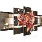 Tableau Décoration Murale 200x100 cm Runa art 008651b Fleurs de Lys - 5 Panneaux Deco Toile Prêt à Accrocher - Marron