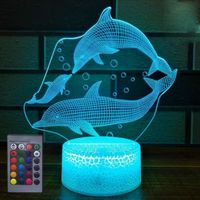 3D Créatif Dauphin Nuit Lampe,Lampe Art Déco Dauphin 16 Couleur Changeante Cadeau Pour Enfants Lampe De Table LED Lampe Illusion