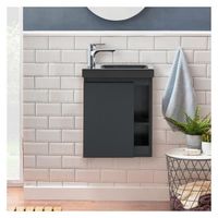 Meuble lave-mains noir vasque noire - MOB-IN - Hampton - Bois - 24cm profondeur - Design épuré