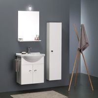 Meuble lavabo suspendu blanc 58cm + colonne 31cm - Simply