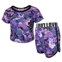 Enfants Filles Camouflage Floral Imprimé ensemble t-shirt court Et shorts 7-13 Ans