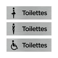 Pictogramme WC Lot de 3 pictogrammes Toilettes - Plaque aluminium brossé Plaque Aluminium Brossé