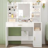 Coiffeuse Avec Miroir LED Éclairage Réglable, Prises USB Et Rangement - Blanche Moderne 40x98x128 Cm