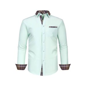 CHEMISE - CHEMISETTE Chemise Homme Slim Stretch Col Chemise Manches Longues Business Casual Couleur Unie-Vert