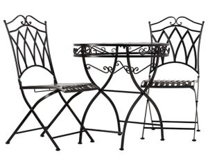 TABLE À MANGER COMPLÈTE Ensemble table et 2 chaises en fer forgé noir