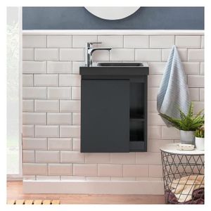 LAVE-MAIN Meuble lave-mains noir vasque noire - MOB-IN - Hampton - Bois - 24cm profondeur - Design épuré