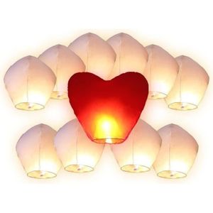 Lot de 12 lanternes volantes pour animation soirée mariage anniversaire saint valentin romantique féérique et magique original mieux que le feu dartifice 10 ovales multicolores + 2 coeur rouge
