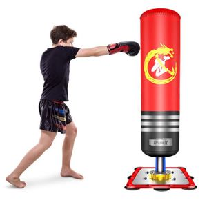 SAC DE FRAPPE Dripex Sac de frappe enfant sur pied 120 cm sac de boxe autoportant punching bag avec 12 ventouses - Rouge