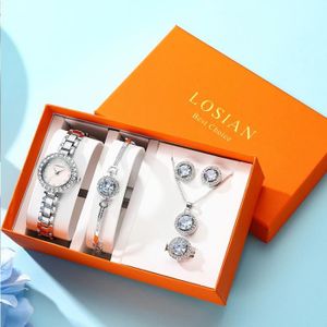 Ensemble Bijoux De Luxe Pour Femme - Collier, Bracelet, Bague, Boucles D'oreilles Et Montre - Doré