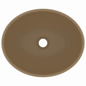 LAVABO - VASQUE Lavabo ovale en céramique de luxe - VINGVO - Crème mat - 40x33 cm - Design moderne et élégant