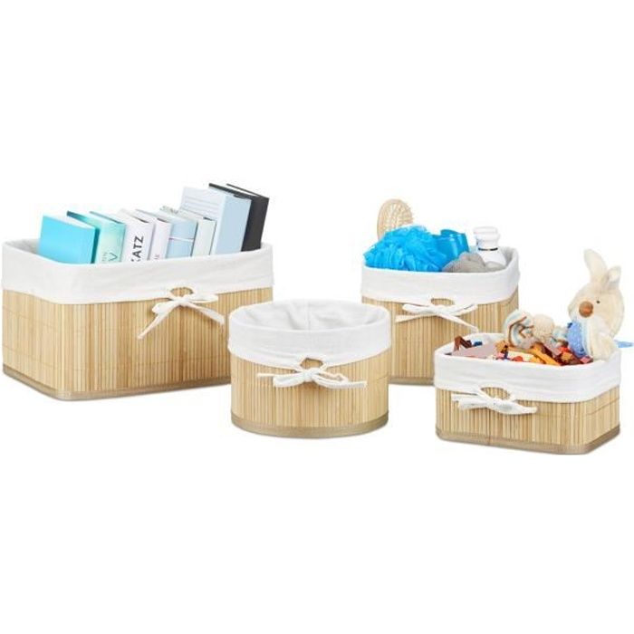 mDesign boite de rangement empilable – boite en bambou polyvalente pour  placards de cuisine – caisse en bois de bambou écologique ouverte – 30,5 cm  x