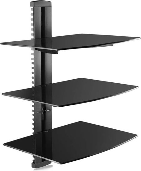 2 Étagères Flottantes Suptek Pour DVD/Décodeur/Console - Verre Trempé 38x28cm, Support 8kg, Gestion Câbles Intégrée - Noir