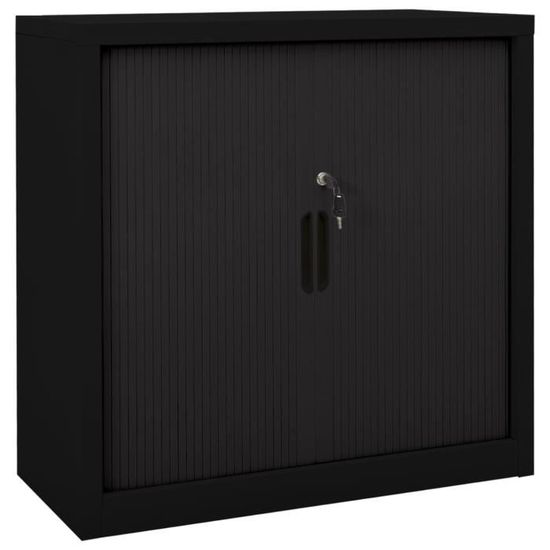 Armoire De Bureau VidaXL Noir 90x40x90cm - Porte Coulissante, Acier, Fixation Murale Incluse