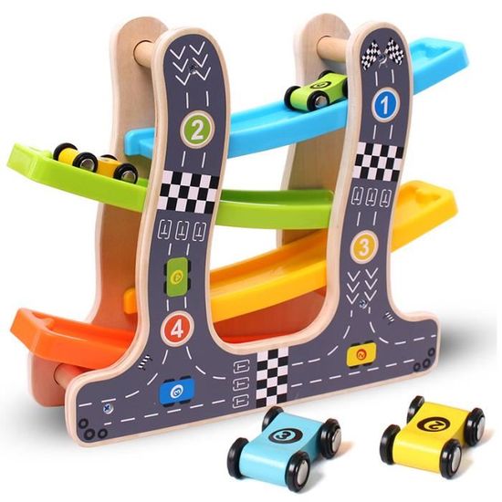 Piste De Course En Bois Pour Voitures - Jouet Montessori à Inertie Pour Enfants 1+ An