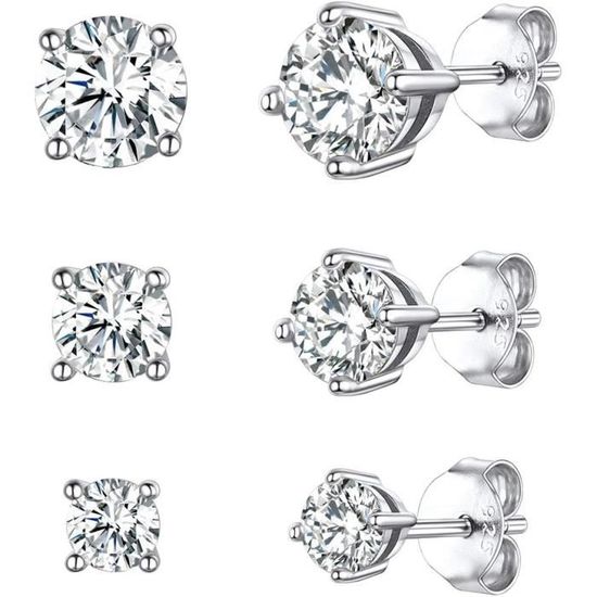 Boucles D'oreilles En Argent 925 Zircone Cubique - 4/5/6 Mm - Rondes Hypoallergéniques - Pour Dormir Ou Quotidien - Avec Boîte Cadeau