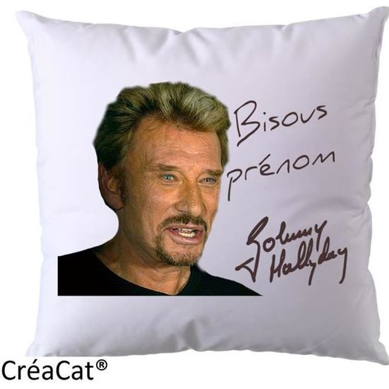 Coussin Lumineux Personnalisable Johnny Hallyday - CréaCat - Blanc - Stitch