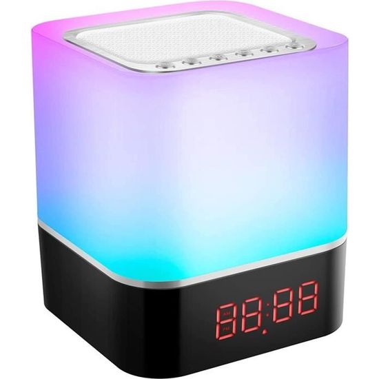 6 EN 1 Lampe de Chevet Tacile Rechargeable PortableLampe de Table Enceinte Bluetooth Musique USB FM Radio Réveil Numérique Lumière