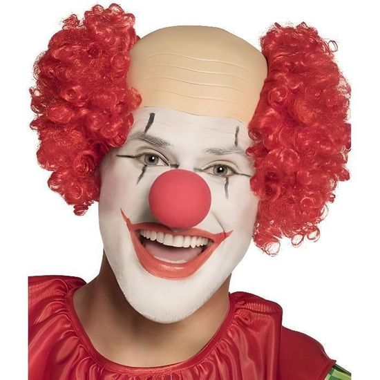 Perruque - Clown crâne nu rouge homme - Intérieur - Adulte - 18 ans - Bouclés - Rouge