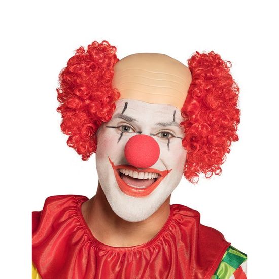 Perruque - Clown crâne nu rouge homme - Intérieur - Adulte - 18 ans - Bouclés - Rouge